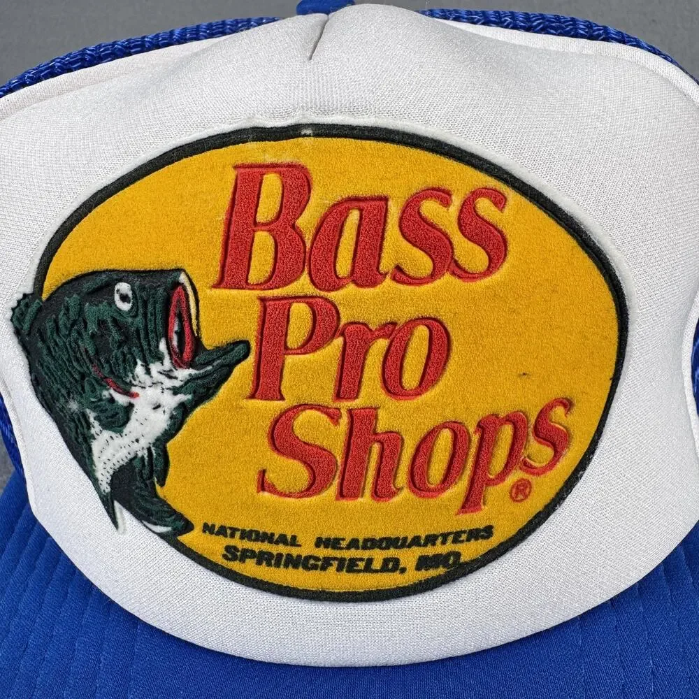 Vintage‎ Bass Pro Shops Hat Cap Snap Back One Size Blue Trucker Patch Mens 90s